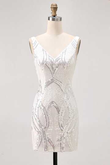 Sparkly White Bodycon Sequins Short Homecoming Dress